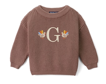Personalized Thanksgiving Turkey Baby Sweater, Custom Turkey Knit Pullover, First Thanksgiving Outfit, Fall Baby Gift, Baby Shower Gift