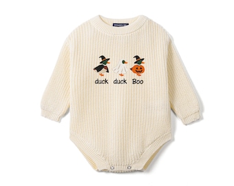 Personalized Halloween Baby Romper, Mallard Duck Ghost Pumpkin Outfit, First Halloween Baby Outfit, Fall Baby Gift, Newborn Baby Gift