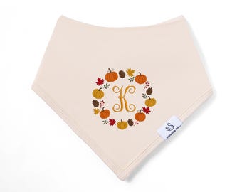 Personalized Pumpkin Monogram Baby Bib, Custom Initial Fall Baby Bib, First Thanksgiving Bib, Pumpkin Patch Baby Gift, Autumn Baby Gift
