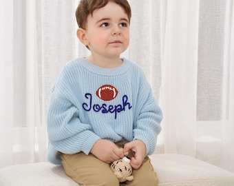 Sports Hand Embroidered Sweater, Custom Baby Name Sweater, Personalized Sports Team Sweater, Gift for Baby, Football Sweater, Kids Football