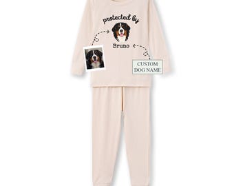 Custom Pet Portrait Bamboo Baby Pajamas, Protected By Dog Baby Outfit, Pet Lover Gift, New Best Friend Baby Outfit, First Birthday Gift