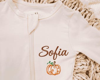 Personalized Embroidery Floral Pajamas, Baby Coming Home Outfit, Embroidered Floral Initial Footie, Gift for Baby Girl, Baby Shower Gifts