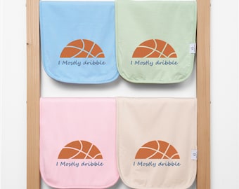 I Mostly Dribble Basketball Burp Cloth, Funny Sports Baby Gift, Bamboo Burp Cloth Gift Set,Newborn Basketball Fan, Sports Baby Shower Gift