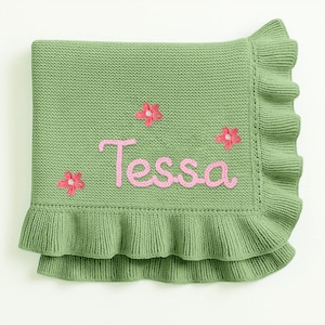 Custom Hand-Embroidered Baby Name Blanket – Personalized Knit Blanket for Newborn, Baby Shower Gift, Nursery Must-Have & Keepsake