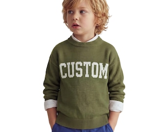 Personalized Text Cozy Baby Knit Crewneck Sweater, CUSTOM Sweater, Soft Jacquard Sweaters, Toddler Sweaters, Baby Boy Gift, Gift for Baby