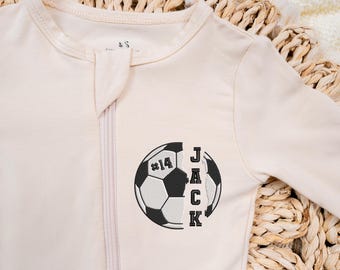 Personalized Soccer Footie Pajamas, Custom Name Footie Pajamas, Sports Team Outfit, Soccer Baby Shower Gift, Game Day Outfit, New born Gifts