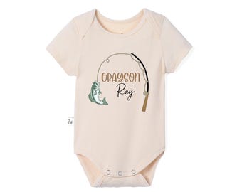 Personalized Fishing Name Boy Bodysuit, Fishing Birthday Baby Bodysuit,Little Fishing Outfit, Baby Shower Gift, Pregnancy Announcement