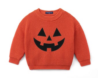 Halloween Baby Sweater, Pumpkin Face Knit Pullover, Jack O Lantern Sweater, First Halloween Outfit, Fall Baby Outfit, Halloween Gift