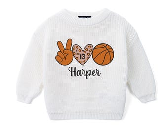Peace Love Basketball Personalized Sweater, Custom Name Basketball Sweatshirt, Basketball Baby Gift, Baby Shower Gift, Sports Baby Gift