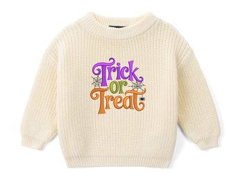 Personalized Halloween Baby Sweater, Trick or Treat Baby Outfit, Spooky Fall Clothes, First Halloween Gift, Pumpkin Sweater, Baby Gift