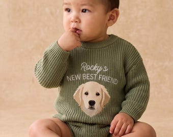 Custom Pet Portrait Baby Romper, Personalized Dog Portrait Romper, New Best Friend Baby Outfit, Pet Sibling Gift, Pregnancy Announcement