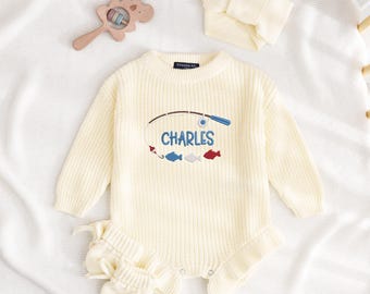 Personalized Fishing Baby Romper, 4th of July Baby Outfit, Patriotic Baby Romper, Custom Name Romper, Fisherman Gift, Baby Shower Gift