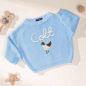 Suéter de pato real bordado a mano personalizado, lindo jersey de patos bordados a mano, suéter de pato, regalo para bebé, suéter de pato real tejido a mano imagen 4