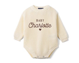 Personalized Baby Name Romper, Custom Knit Romper, Newborn Outfit, Coming Home Outfit, Hospital Outfit, Baby Shower Gift, Baby Announcement
