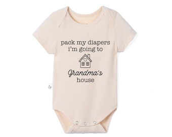 Personalized Pack My Diapers I'm Going To Grandma's House Baby Bodysuit, Baby Announcement, Pregnancy Reveal, Baby Shower Gift