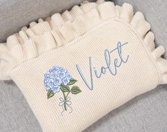 Personalized Knit Baby Blanket, Custom Baby Blanket, Floral Embroidered Baby Blanket, Blanket Keepsake, Unique Baby Shower Gift, Newborn