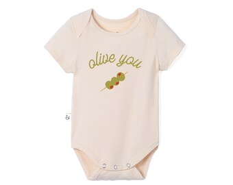 Olive You Bamboo Baby Bodysuit, Funny Baby Bodysuit, Cute Pun Baby Outfit, Baby Shower Gift, Neutral Baby Outfit, Baby Announcement