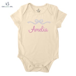 Personalized Embroidered Baby Girl Coming Home Bodysuit, Bow Embroidery, Baby Shower Gift, Baby Name Bodysuit, Baby Girl Birthday Gifts
