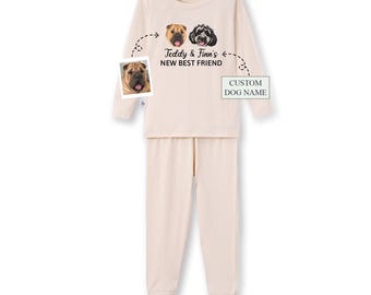 Custom Pet Portrait Bamboo Baby Pajamas, New Best Friend Baby Outfit, Dog Sibling Outfit, Dog Lover Gift, Baby Shower Gift, Baby Coming Soon