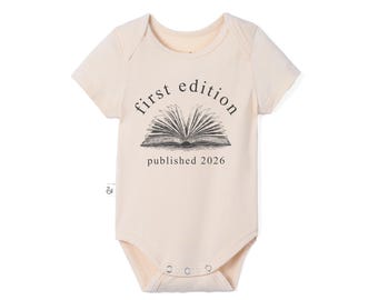 First Edition Baby Bodysuit, Personalized Published Year Bodysuit, Baby Announcement, Book Lover Baby Gift, Baby Shower Gift, Newborn Outfit