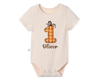Personalized Pumpkin 1st Birthday Baby Onesie, Custom Fall First Birthday Bodysuit, First Thanksgiving Gift, Newborn Autumn Outfit