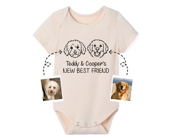 Custom Pet Photo Bamboo Baby Bodysuit, New Best Friend Outfit, Dog Portrait from Photo, Baby Shower Gift, Coming Home Outfit, Dog Lover Gift
