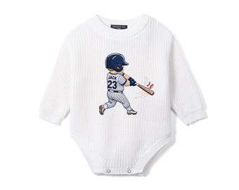 Personalized Baseball Baby Romper, Hand Embroidered Baby Name Pullover, Newest Baseball Fan Infant, Baby Sports, Baby First Baseball Outfit