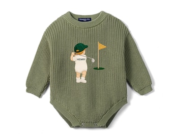 Custom Name Baby Boy Golf Romper,  Personalized Embroidered Baby Golf Ropmer, Golf Player Outfit, Golf Baby Clothing, Golf Baby Gift
