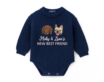 Custom Pet Portrait Baby Romper, Personalized Pet Sibling Outfit, Dog Portrait from Photo, New Best Friend Baby Outfit, Newborn Gift