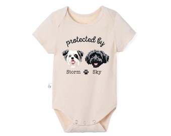 Protected By Dog Baby Bodysuit, Custom Pet Portrait From Photo Onesie, New Best Friend Babies Outfit, Dog Lover Gift, New Baby Gift Outfit