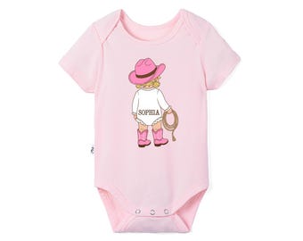 Custom Baby Girl Cowgirl Onesie, Personalized Baby Name Bodysuit, Western Baby Outfit, Texas Boots Style, Cowgirl Baby Shower Gift