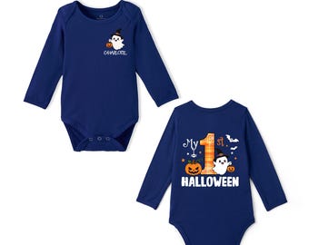 Bamboo My 1st Halloween Baby Bodysuit, Personalized Ghost Pumpkin Outfit, First Halloween Baby Outfit, Fall Baby Shower Gift