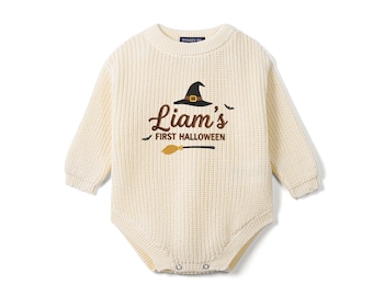 Personalized My First Halloween Baby Romper, Embroidered Baby Pumpkin Halloween Romper, Halloween Gift for Babies, Fall Photo Outfit