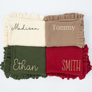 Personalized Baby Blanket with Name – Embroidered Custom Ruffled Knit Blanket, Baby Shower Gift, Newborn Keepsake, Custom Baby Girl Blankets