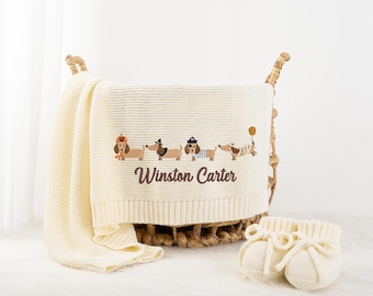 Personalized Halloween Dachshund Baby Blanket, Spooky Wiener Dog Baby Blanket, Pumpkin Ghost Witch Dog, Baby Shower Gift, Newborn Gift