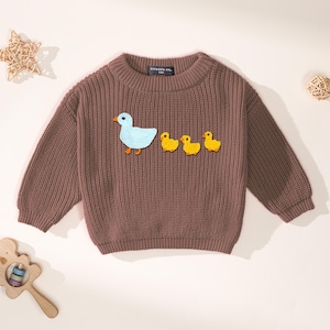 Hand Embroidery Marching Ducks Baby Knited Sweater, Cute Ducks Hand Embroidered Sweater, Kid Duck Sweater, Baby Gift, Duck Baby Jumper