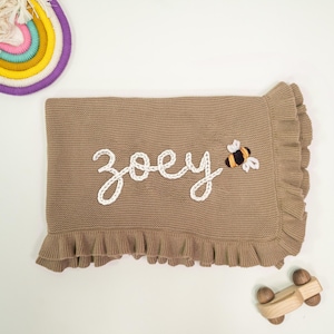 Personalized Hand Embroidered Baby Blanket | Soft Custom Name Blanket for Newborn | Baby Shower Gift | Keepsake Nursery Blanket