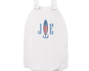 Personalized Baby Fishing Monogram Romper, 4th of July Fishing Lure, Patriotic Fishing Outfit, Newborn Gift, Custom Apparel Fish Theme
