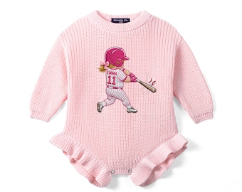 Baby Girl Baseball Ruffle Romper, Personalized Embroidered Baseball Baby Outfit, Newest Baseball Fan Infant, Baby Sports, Baby Outfit