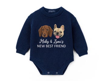Custom Pet Portrait Baby Romper, Personalized Pet Sibling Outfit, Dog Portrait from Photo, New Best Friend Baby Outfit, Newborn Gift