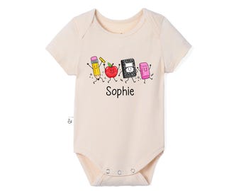 Personalized Back to School Baby Bodysuit, School Supplies Outfit, First Day of School, Bamboo Baby Outfit, Preschool Back to School Gift