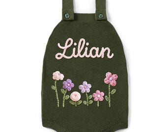 Embroidered Wildflower Romper, Custom Name Baby Girl Romper, Flower Initial, Personalized Baby Shower Gifts, Newborn Name Outfit, Baby Girl