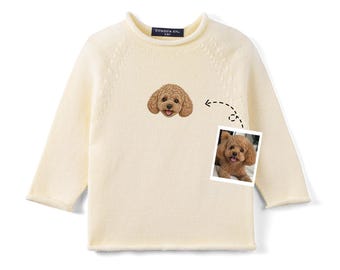 Custom Pet Portrait Baby Rollneck Sweater, Personalized Dog Portrait from Photo, New Best Friend Baby Outfit, Pet Sibling Gift, Newborn Gift