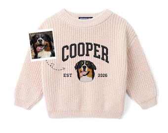 Personalized Embroidered Dog Portrait Baby Sweater, Custom Dog Face Kids Sweatshirt, Toddler Sweater With Pet's Photo Portrait Cat Gift
