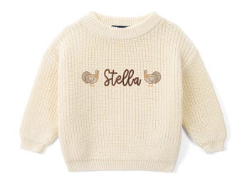 Personalized Turkey Baby Sweater, Custom Embroidery Baby Fall Thanksgiving Sweater, First Thanksgiving Outfit, Custom Baby Gift