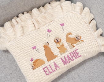 Golden doodle Baby Girl Blanket, Golden Doodle Nursery Decor, Embroidery Name Baby Knit Blanket, Personalized Golden Doodle, BabyShower Gift