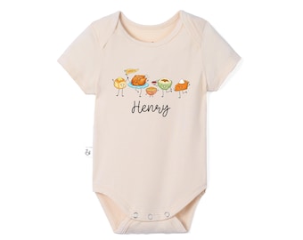 Personalized Thanksgiving Baby Bodysuit, Bamboo Baby Outfit, Thankful Food Doodle, Fall Baby Clothes, Turkey Thanksgiving Gift, Newborn Gift