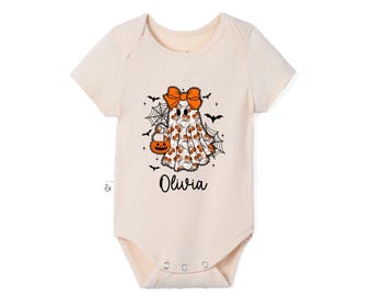 Personalized Ghost Bamboo Baby Bodysuit, Custom Halloween Baby Outfit, Spooky Season Ghost, First Halloween Baby Gift, Fall Baby Clothes