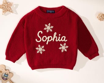 Personalized Hand embroidered Name Baby Sweater, Custom Baby Name Christmas Sweater, Baby Knit Sweater, Baby Toddler, Christmas Gift