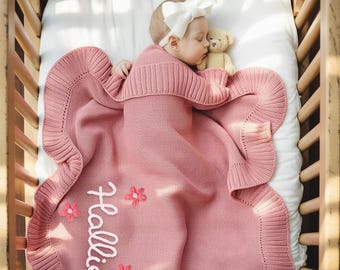 Personalized Name Blanket, Hand Embroidered Baby Blanket, Custom Stroller Blanket, Baby Shower, Newborn Keepsake, Baby Announcement Gift